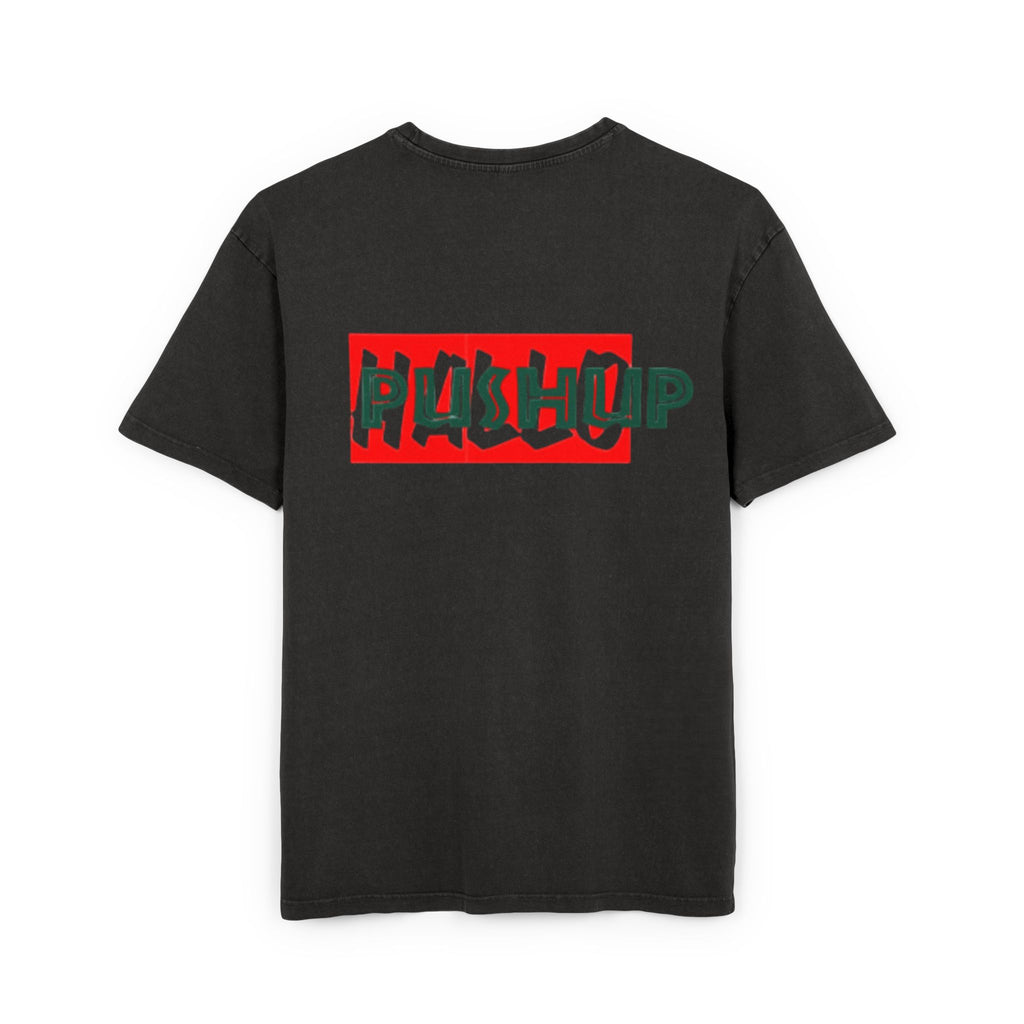 Men's Acid Washed Oversized Tee - Trendy 'Push Up' Graphic Shirt