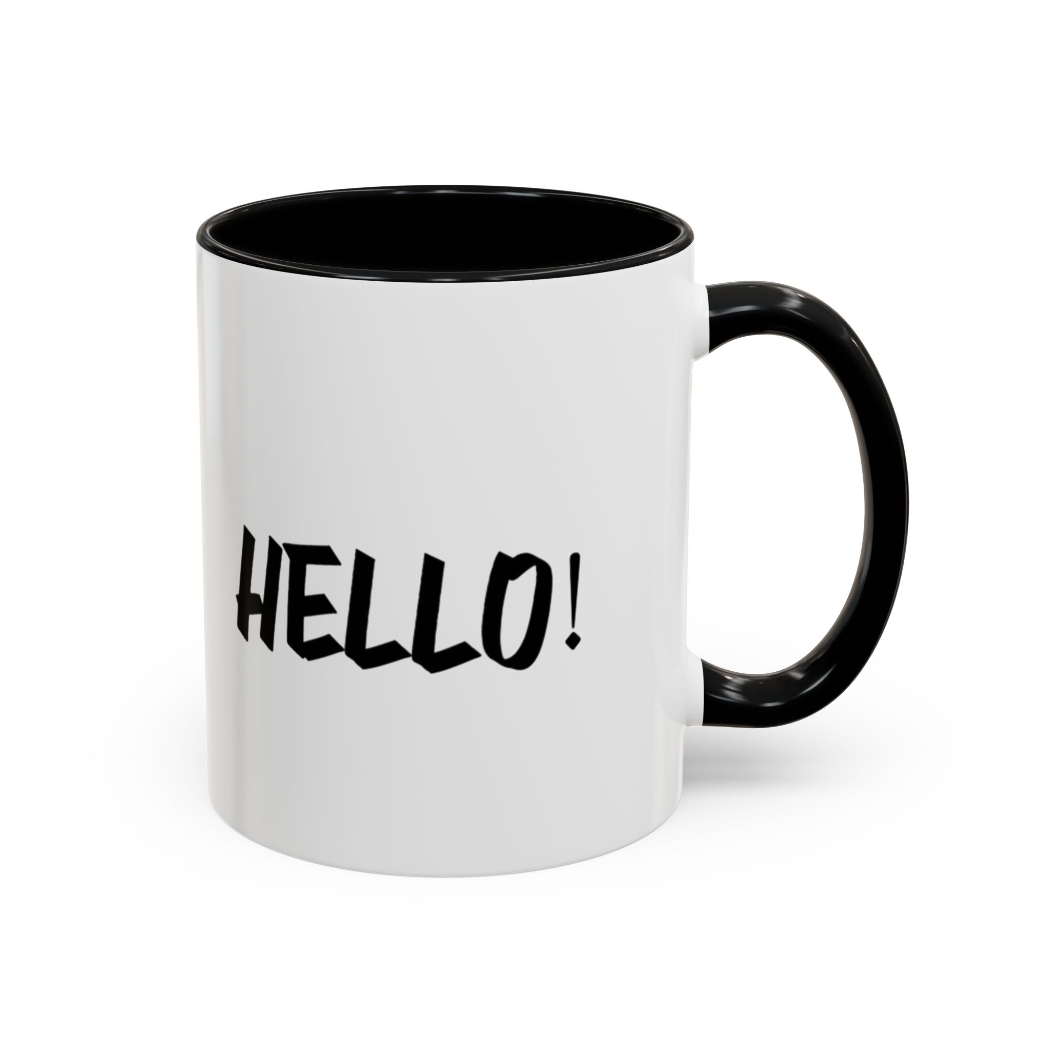 Hello! Accent Coffee Mug - Stylish 11oz & 15oz Black Handle Cup for Coffee Lovers