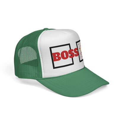 Bold Boss Trucker Cap - Eye-Catching Statement Hat for Leaders, Cool Gifts for Him & Her, Fun Outdoor Style, 'Boss' Design Printify