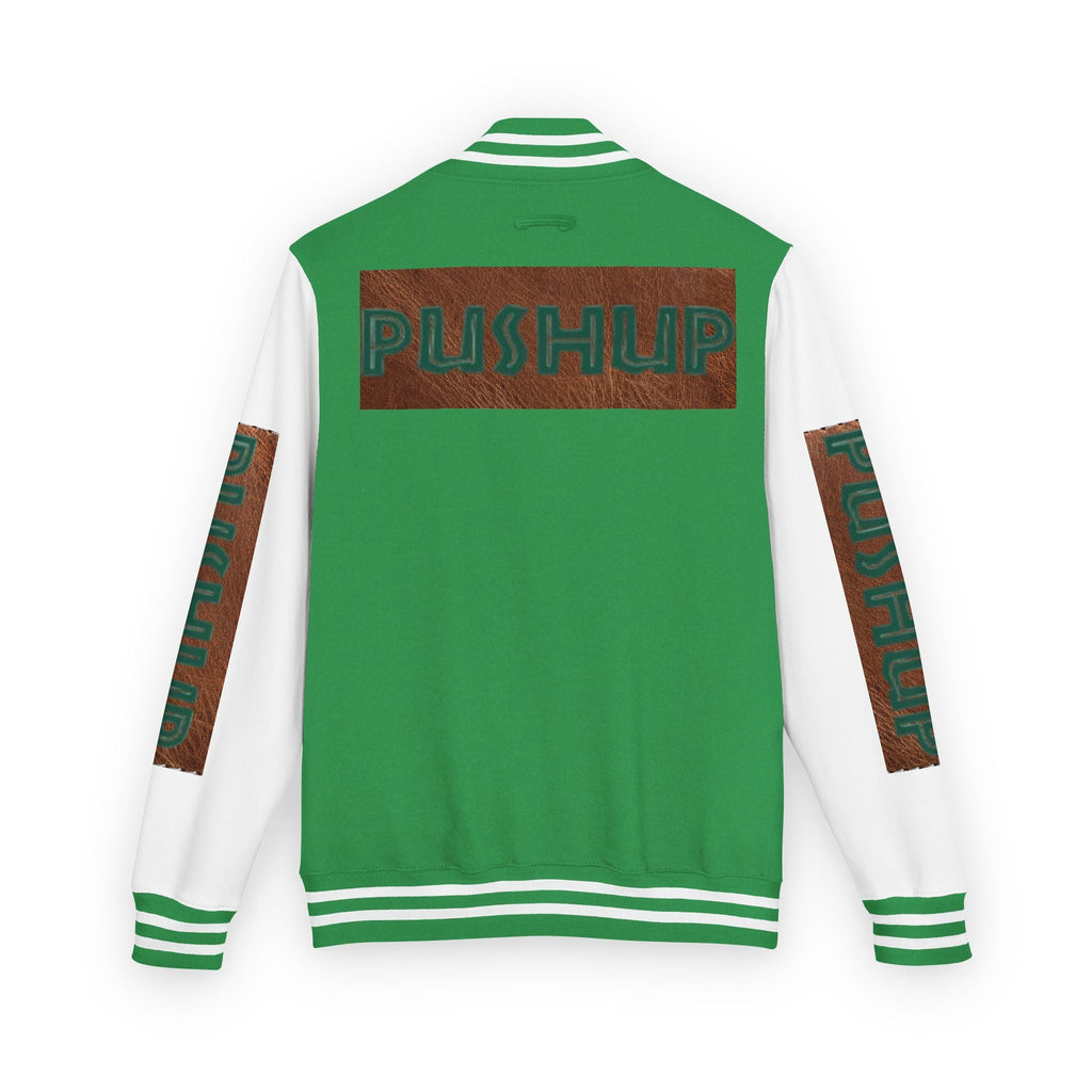 Unisex Heavyweight Letterman Jacket - Bold PUSHUP Design for Sporty Style Printify