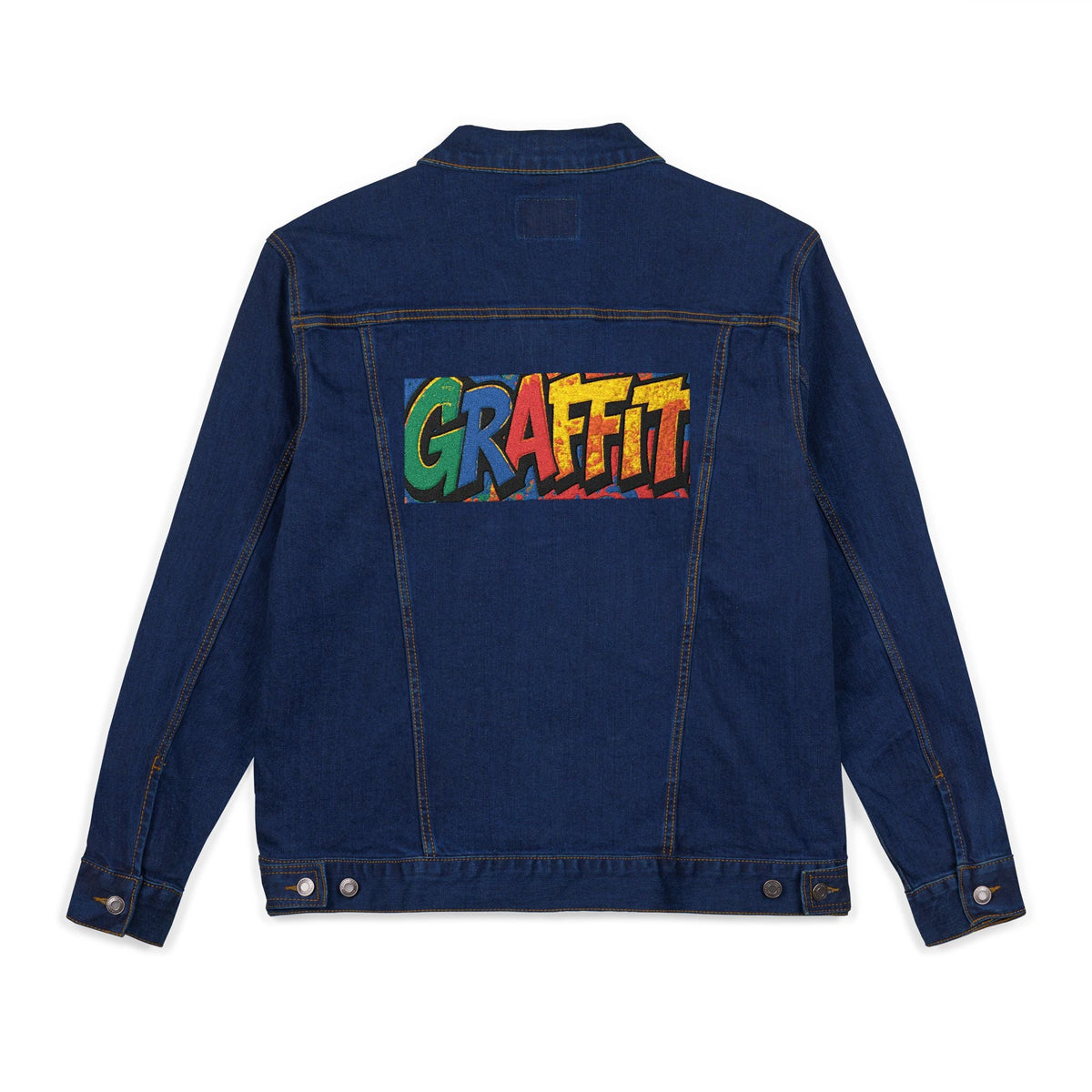 Vibrant Graffiti Embroidered Unisex Denim Jacket, Streetwear Fashion, Summer Layering, Gift for Teens, Casual Style Outfit Printify