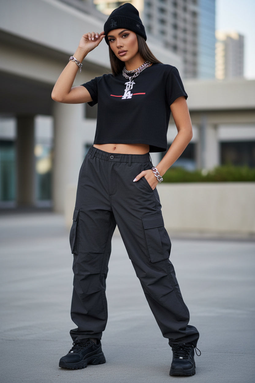 LA Minimalist Cropped Tee — Women's Boxy Tee with Red Accent