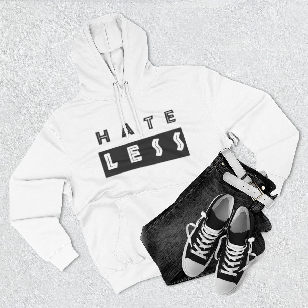 HATE LESS Three-Panel Fleece Hoodie - Comfortable, Inspirational Hoodie for Everyday Wear