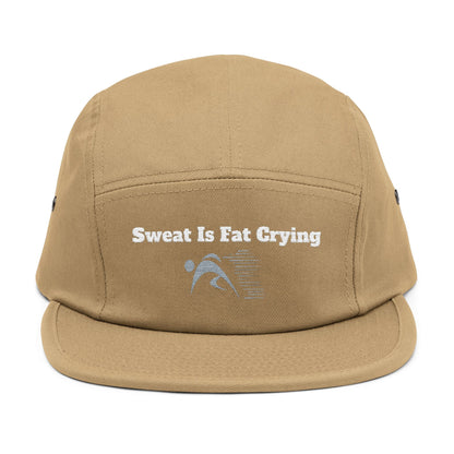 Motivational 5 Panel Cap | Sweat Is Fat Crying | Gym Wear, Sports Cap, Fitness Gift, Outdoor Hat, Workout Accessory Printify
