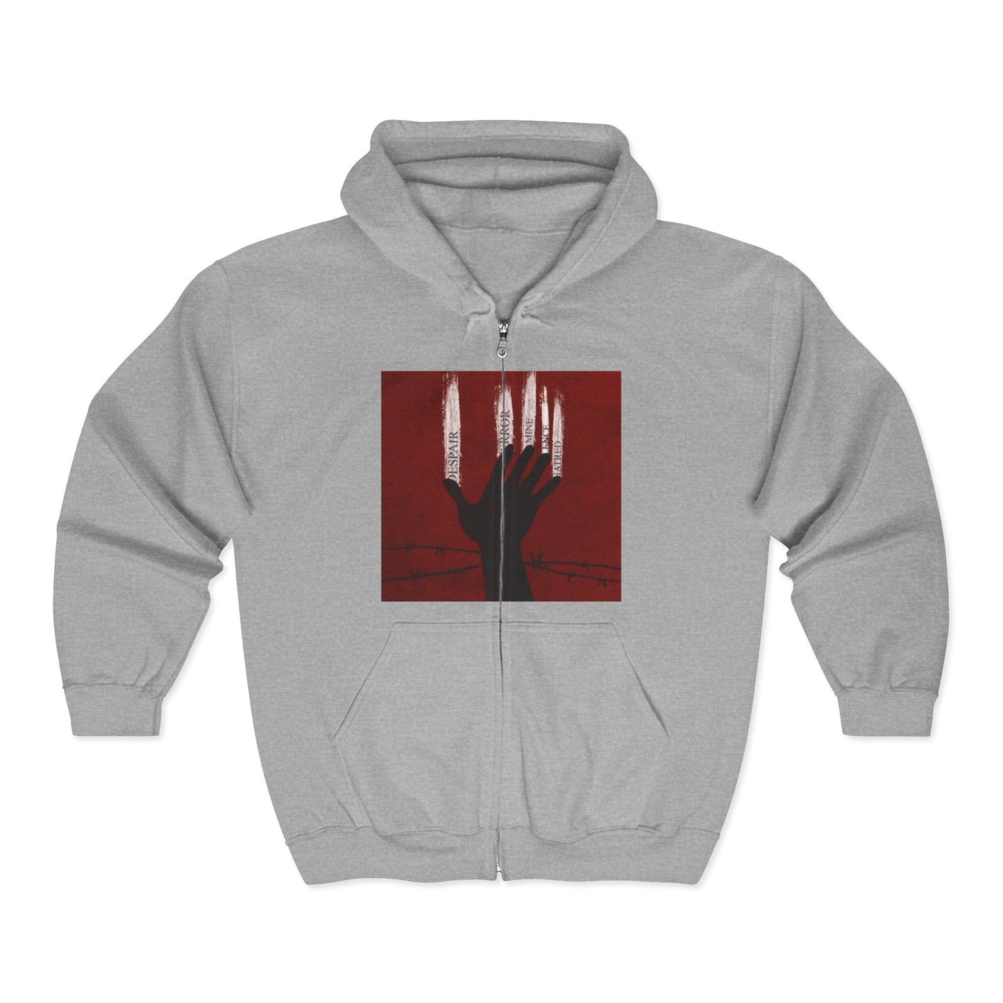 Unisex Zip Hoodie - Perfect for Spooky Season, Scary Movie Nights, Gift for Horror Fans, Unique Sweatshirt, Cozy Warmth Printify