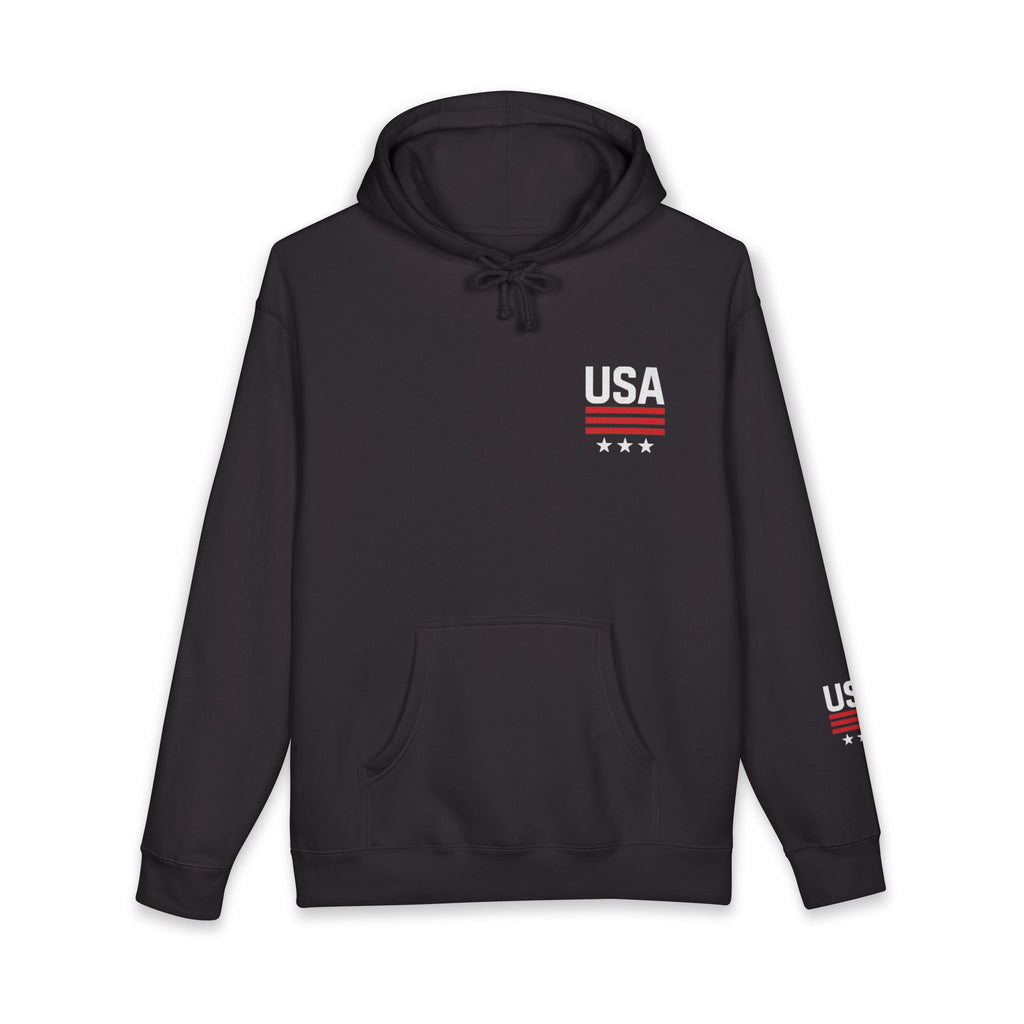 USA Minimal Flag Hoodie — Patriotic White Pullover