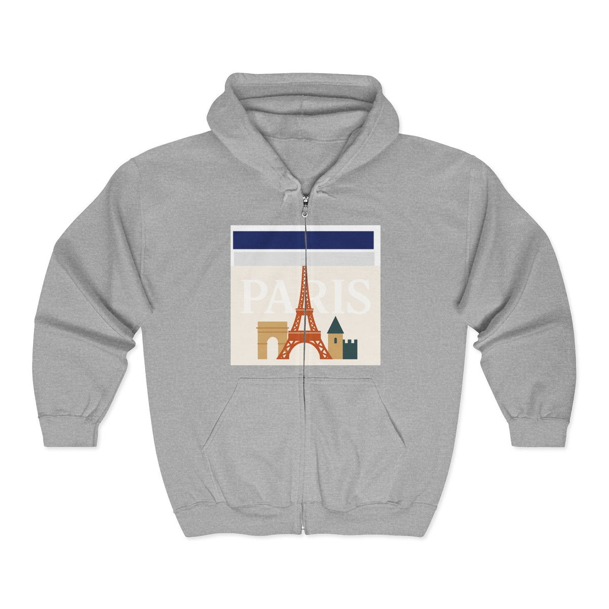 Paris-Themed Unisex Heavy Blend Full Zip Hooded Sweatshirt, Cozy Travel Hoodie, Gift for Explorers, Paris Souvenir, Urban Chic Style Printify