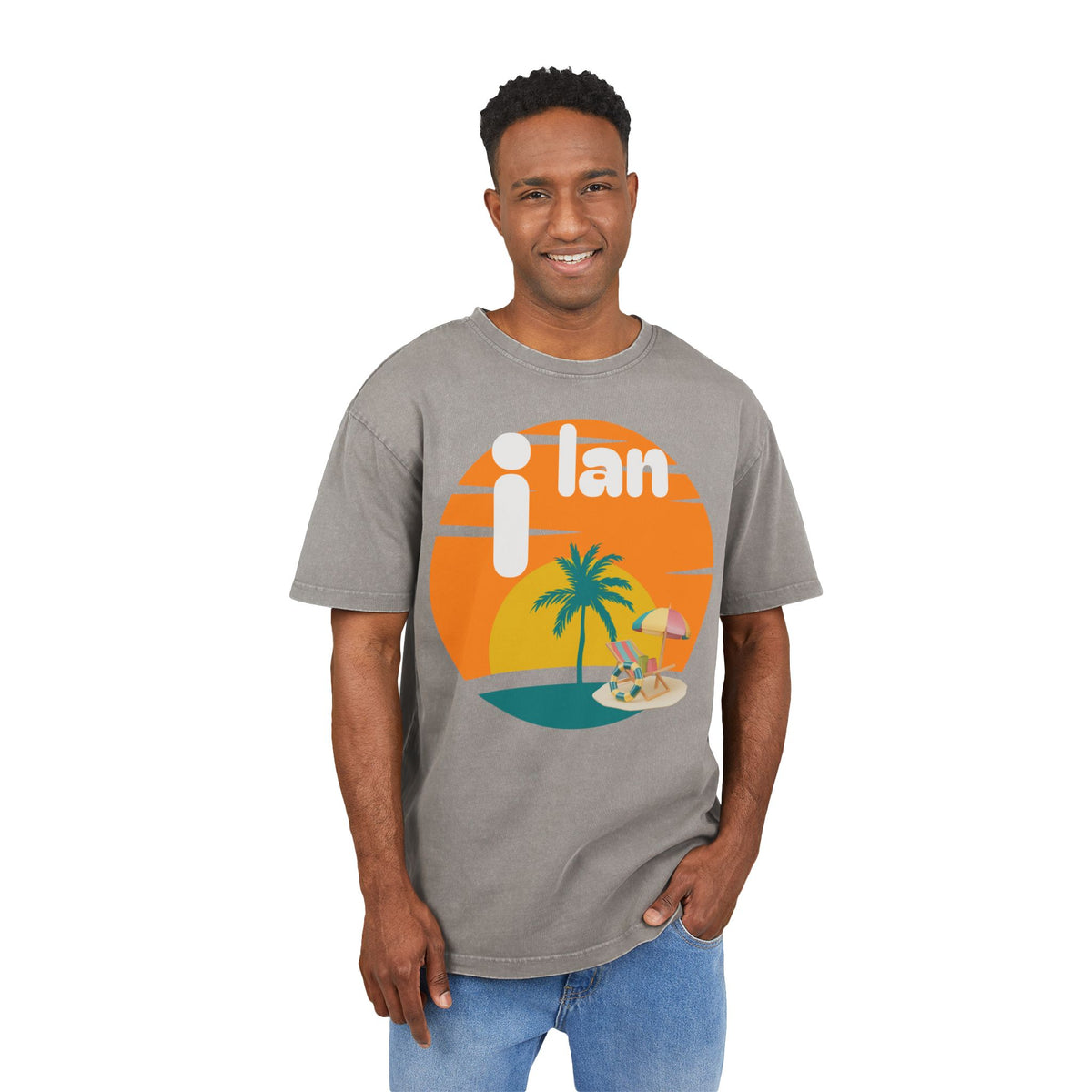 Oversize Tee Acid Washed Men's Graphic T-Shirt 'i lan'