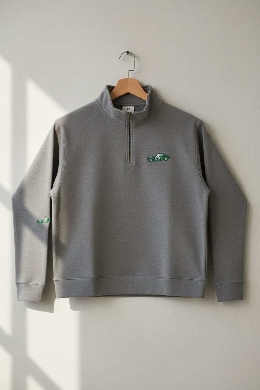 Faded Half-Zip Sweatshirt with Subtle Green Logo