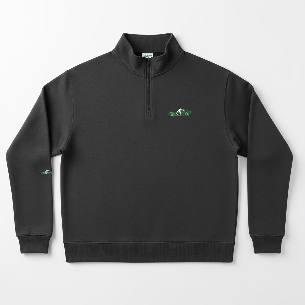 Faded Half-Zip Sweatshirt with Subtle Green Logo