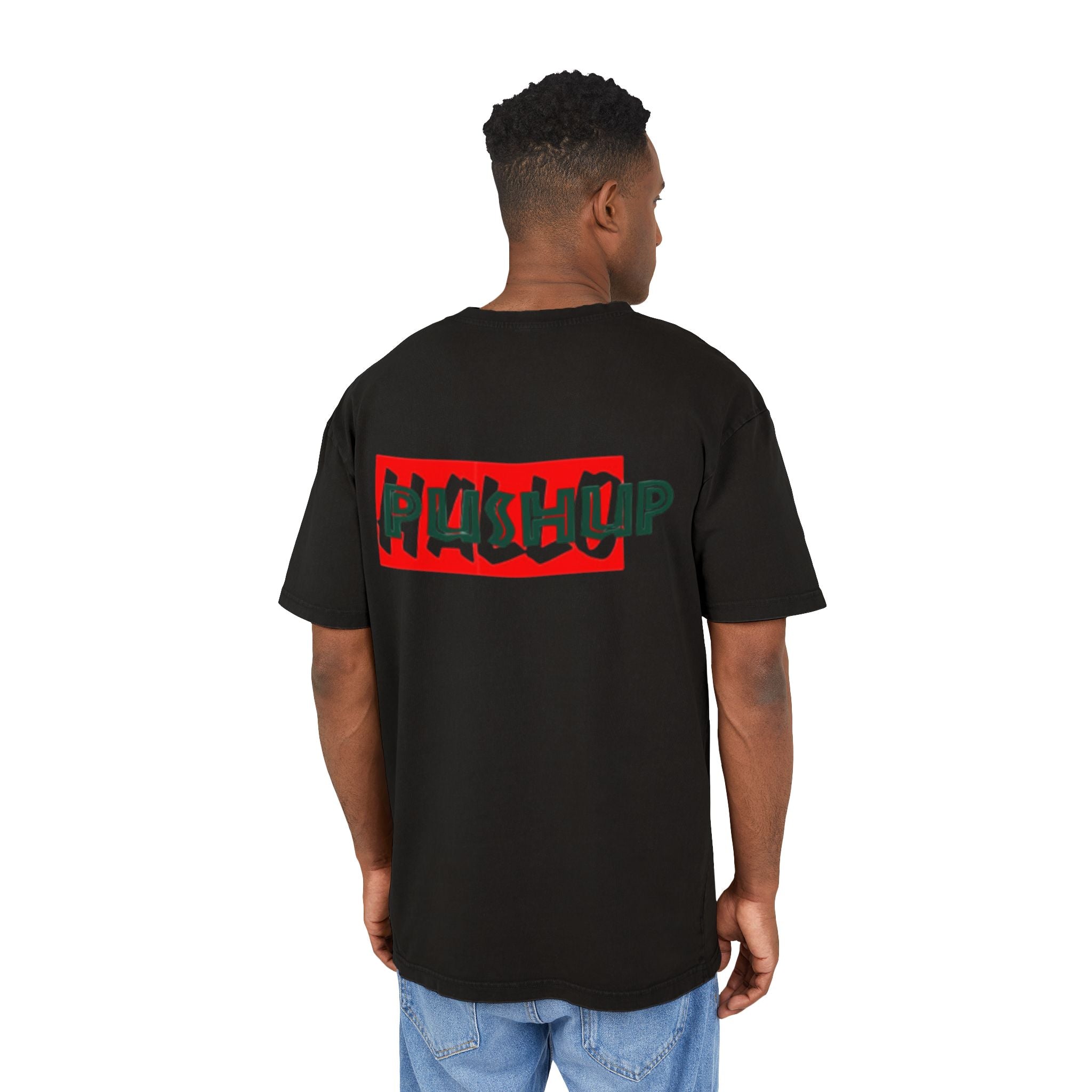 Men's Acid Washed Oversized Tee - Trendy 'Push Up' Graphic Shirt