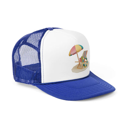 RC'nSONS Sunny Resort Cap with colorful beach design and blue mesh, ideal for sunny days and casual outfits.