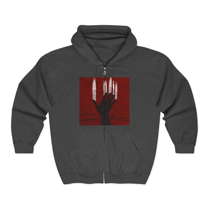 Unisex Zip Hoodie - Perfect for Spooky Season, Scary Movie Nights, Gift for Horror Fans, Unique Sweatshirt, Cozy Warmth Printify
