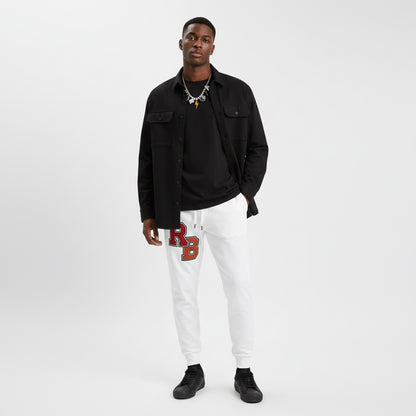 White Athletic Joggers with RB Varsity Patch — Retro Sporty Lounge Pants Printify