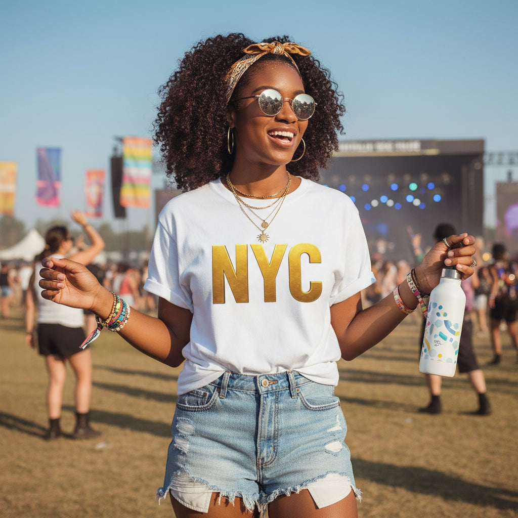 NYC Gold Foil Unisex Oversized Tee Printify