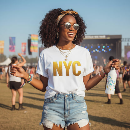 NYC Gold Foil Unisex Oversized Tee Printify