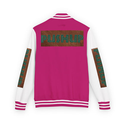 Unisex Heavyweight Letterman Jacket - Bold PUSHUP Design for Sporty Style Printify