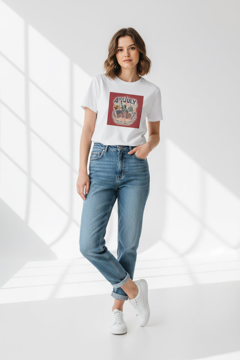 4th of July Vintage Flag Tee —  Women's Cotton Shirt