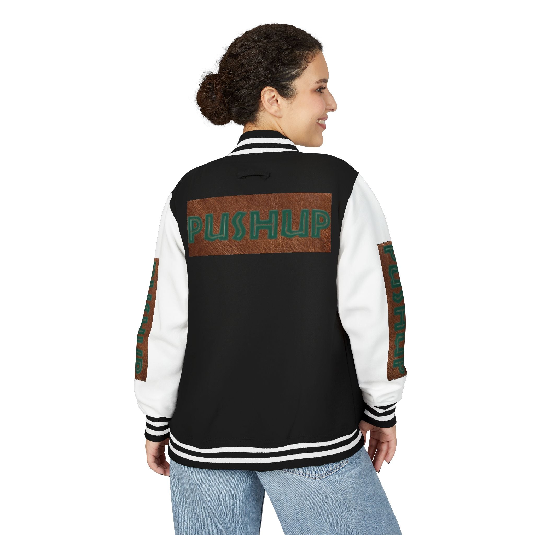 Unisex Heavyweight Letterman Jacket - Bold PUSHUP Design for Sporty Style Printify