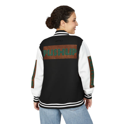 Unisex Heavyweight Letterman Jacket - Bold PUSHUP Design for Sporty Style Printify
