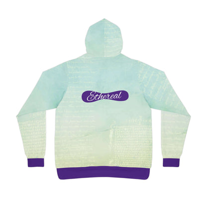 Ethereal Athletic Hoodie with Faded Script Design