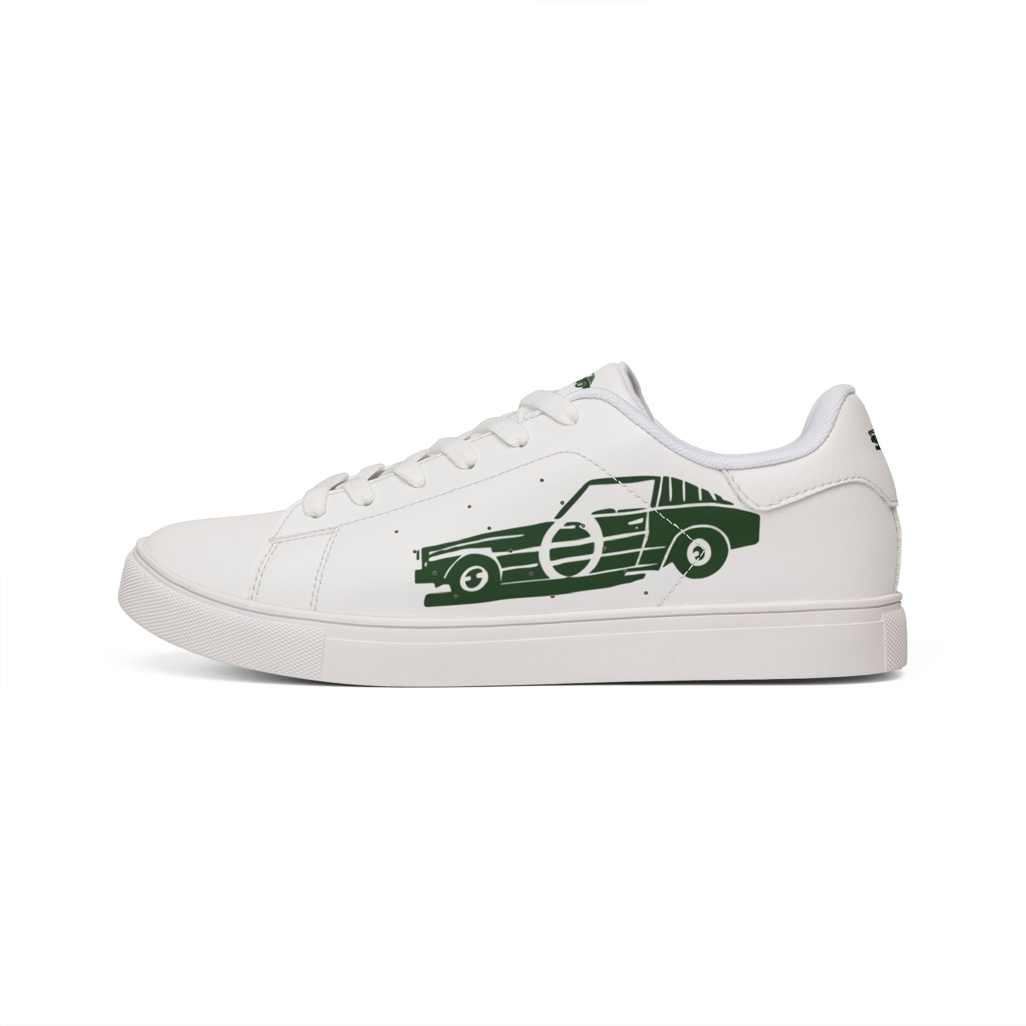 Leather Sneakers — Retro Green Classic Car Low-Top Trainers