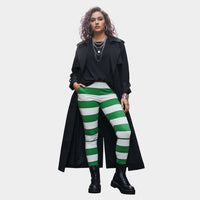 Green & White Bold Stripe Leggings — All-Over Print Printify