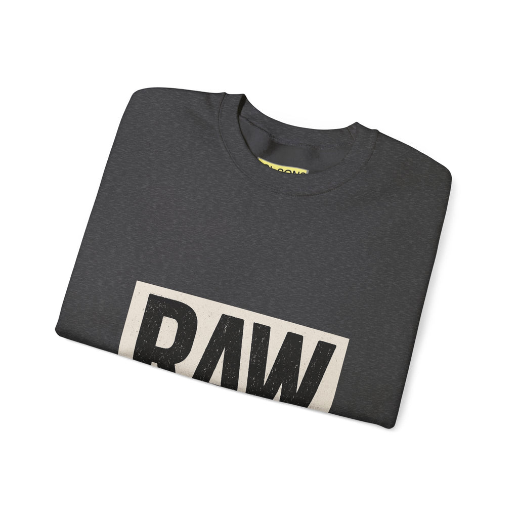 Stylish RAW Graphic Crewneck Sweatshirt, Unisex Casual Wear, Cozy Winter Layer, Trendy Streetwear, Perfect Gift for Him/Her Printify