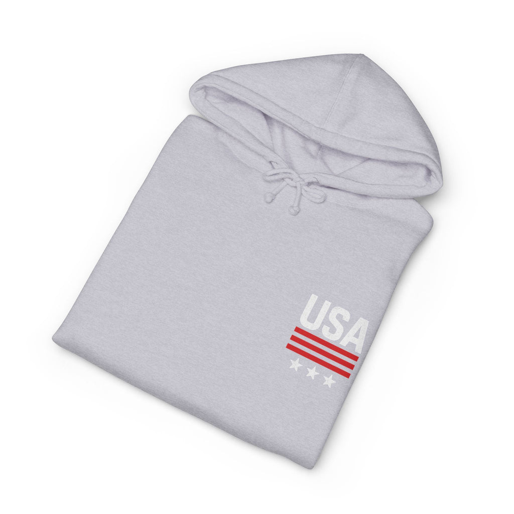 USA Minimal Flag Hoodie — Patriotic White Pullover