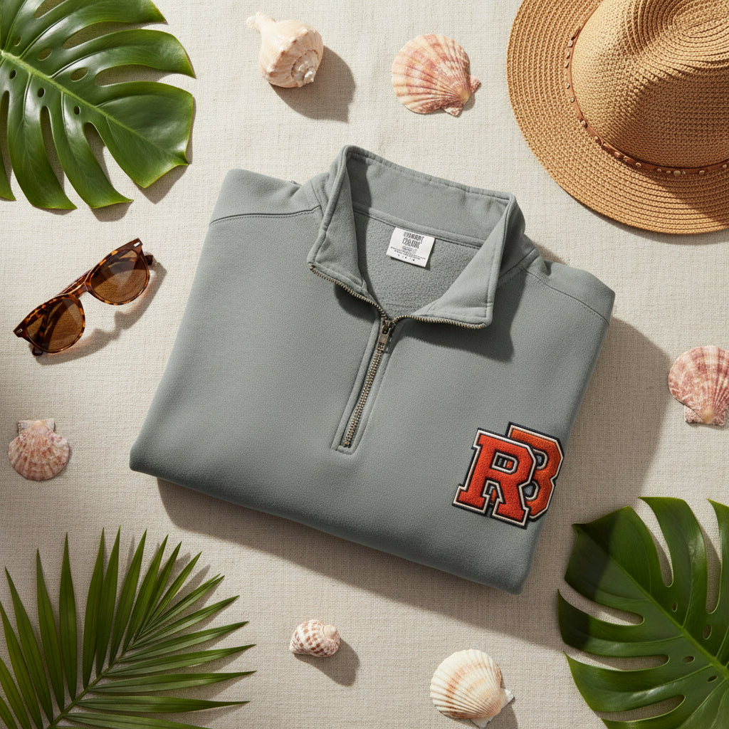 Quarter-Zip Sweatshirt — Retro 'RB' Varsity Logo Pullover Printify