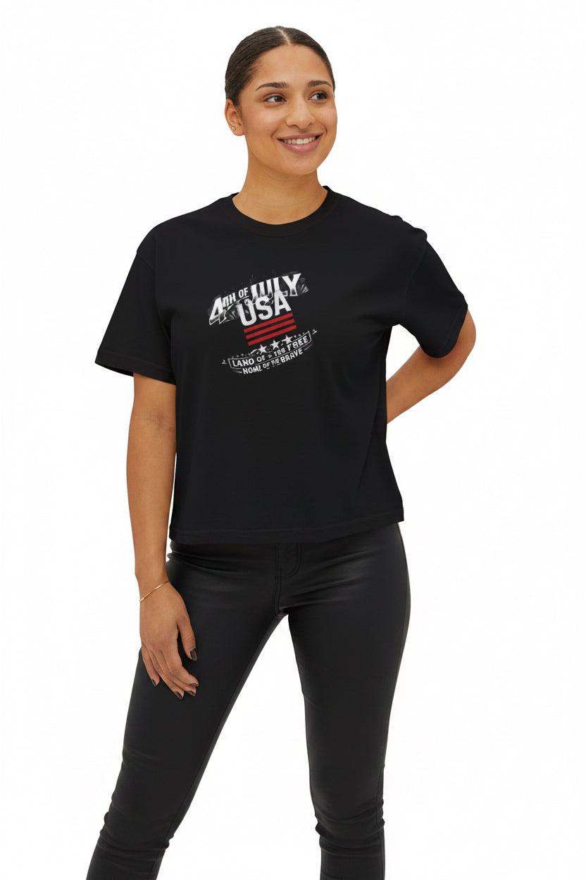 American Flag Graphic Boxy Tee - Women's Patriotic Casual Shirt