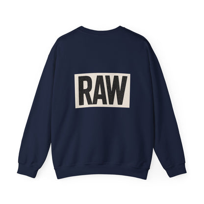 Stylish RAW Graphic Crewneck Sweatshirt, Unisex Casual Wear, Cozy Winter Layer, Trendy Streetwear, Perfect Gift for Him/Her Printify