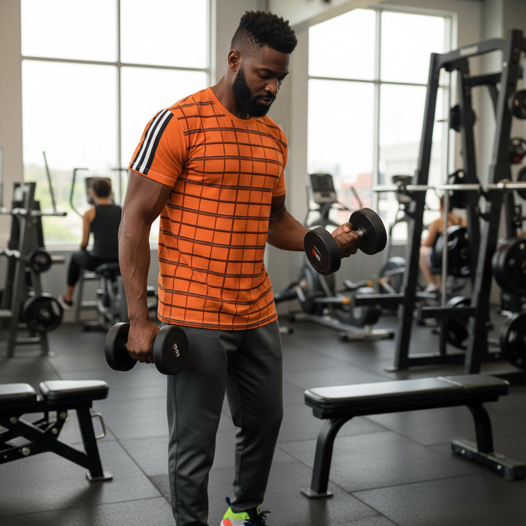 Orange Grid Pattern Tee — All-Over Print Casual Shirt Printify