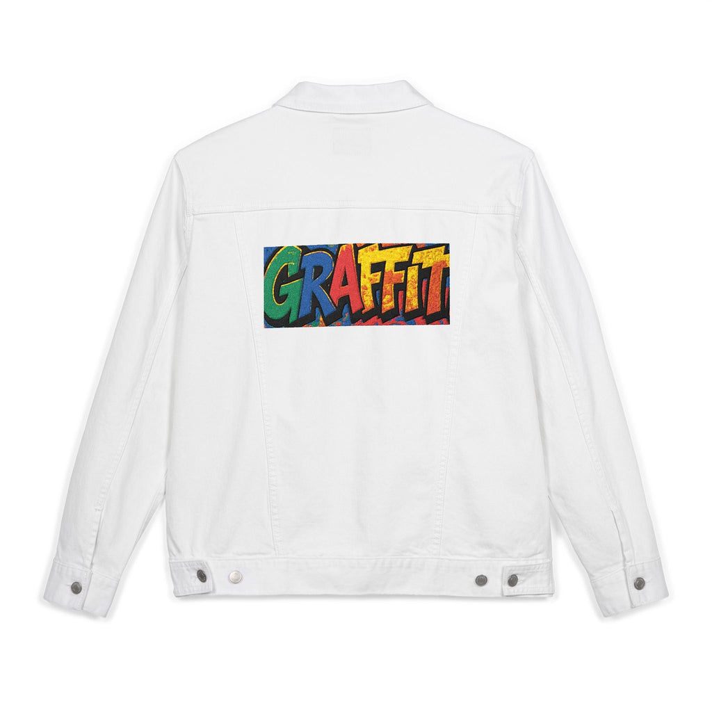 Vibrant Graffiti Embroidered Unisex Denim Jacket, Streetwear Fashion, Summer Layering, Gift for Teens, Casual Style Outfit Printify