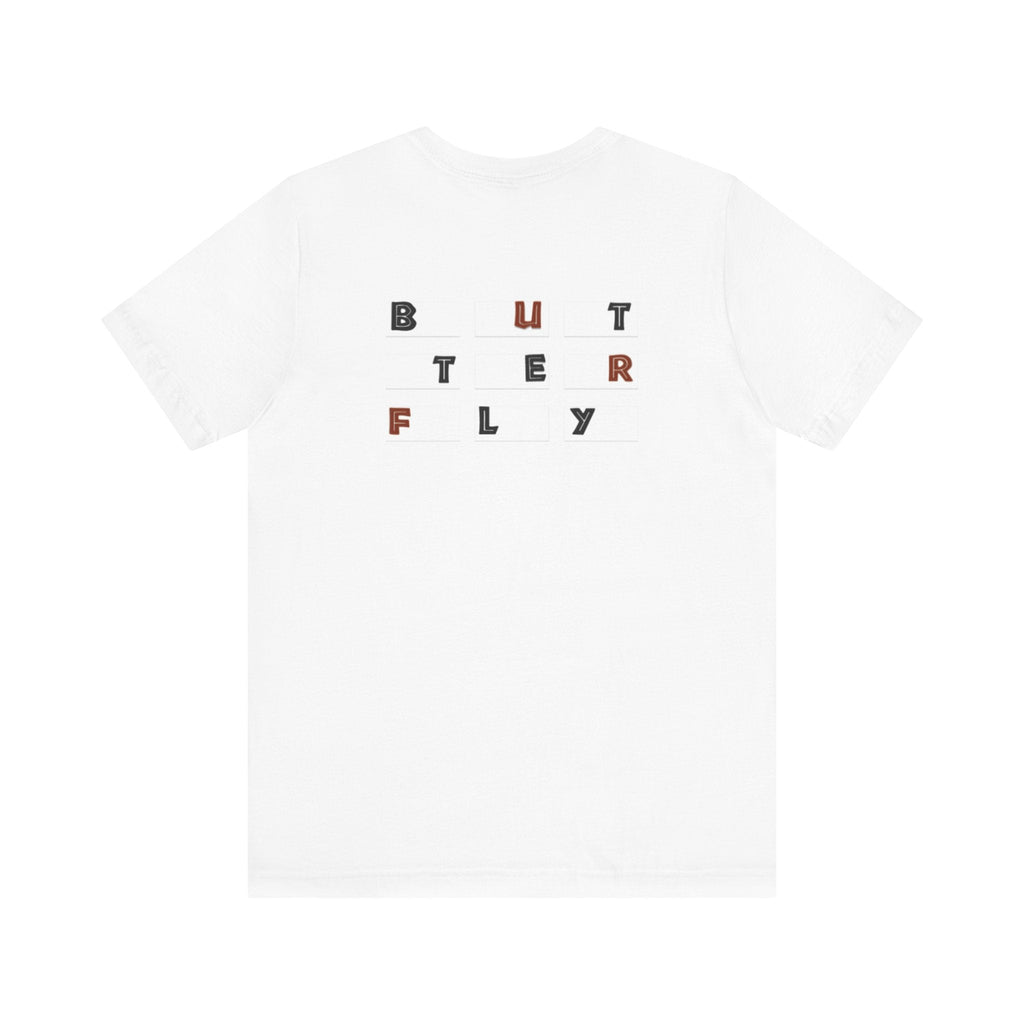 Butterfly Text Unisex Tee, Stylish Graphic Shirt, Casual Wear, Perfect Gift for Nature Lovers, Comfortable Everyday Top Printify