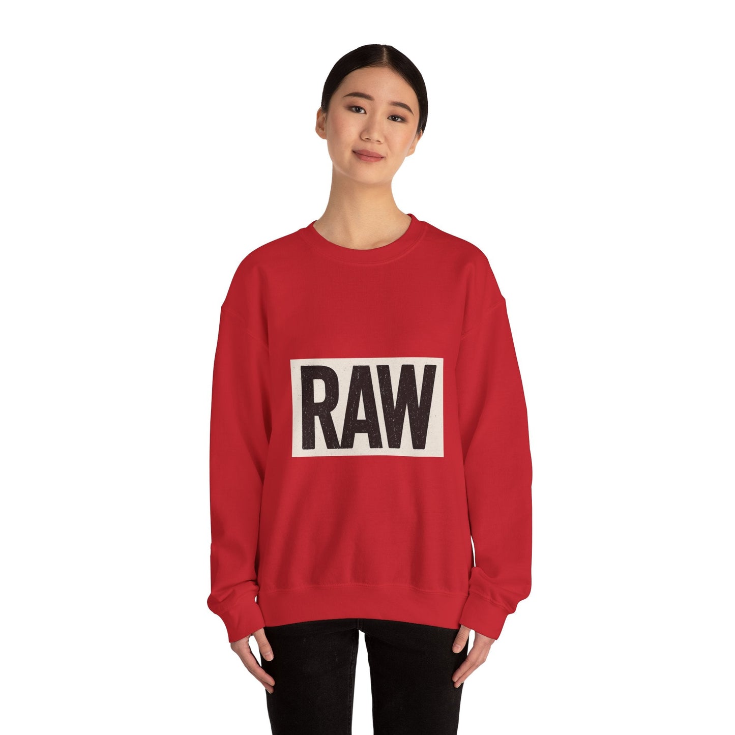 Stylish RAW Graphic Crewneck Sweatshirt, Unisex Casual Wear, Cozy Winter Layer, Trendy Streetwear, Perfect Gift for Him/Her Printify