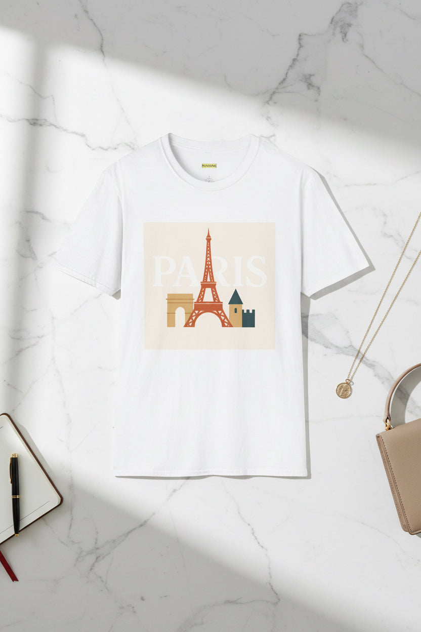 Chic Parisian Graphic Tee, Travel Shirt, Eiffel Tower T-Shirt, Gift for Travelers, Casual Wear Printify