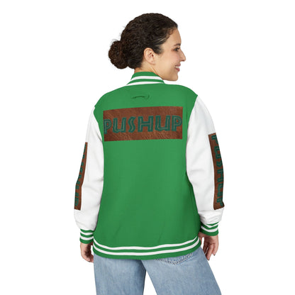 Unisex Heavyweight Letterman Jacket - Bold PUSHUP Design for Sporty Style Printify