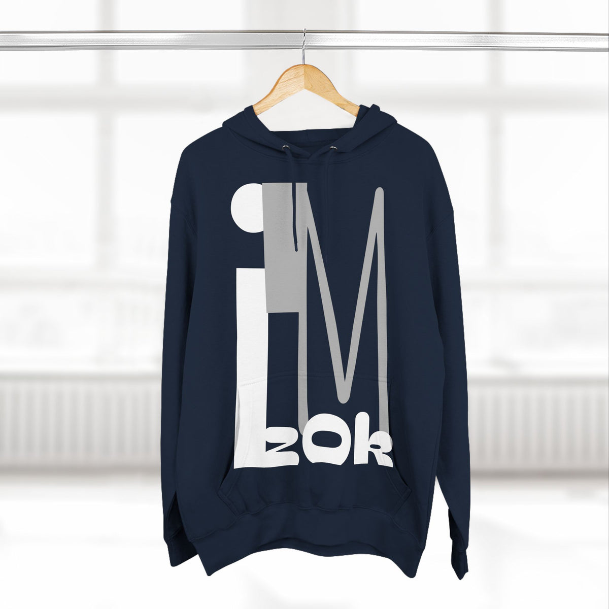 Hoodie with 'I'M zOk' Design - Three-Panel Fleece