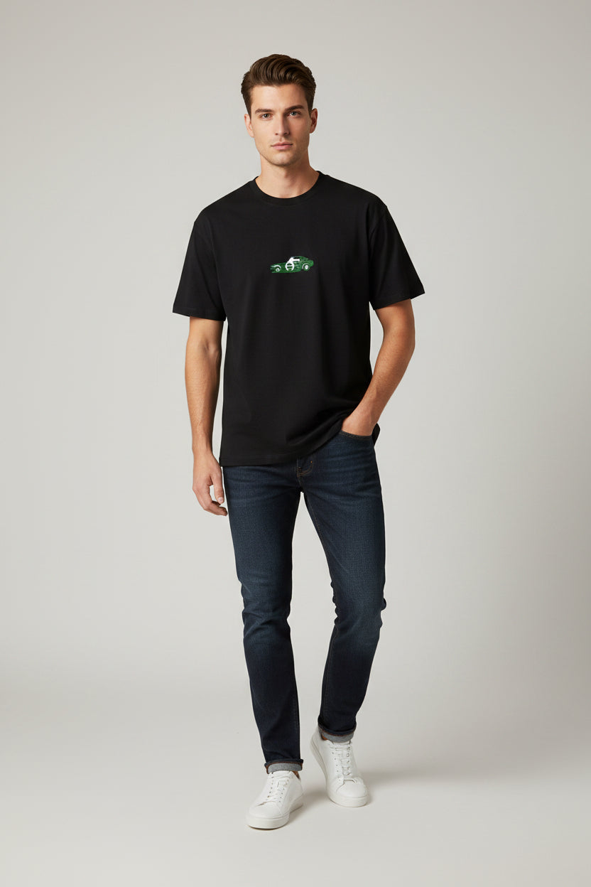 Vintage Racing Car T‑Shirt — Green Retro Muscle Car Graphic