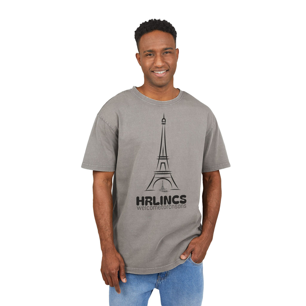Unisex  Acid Washed Heavy Oversize Tee-With Tower Design