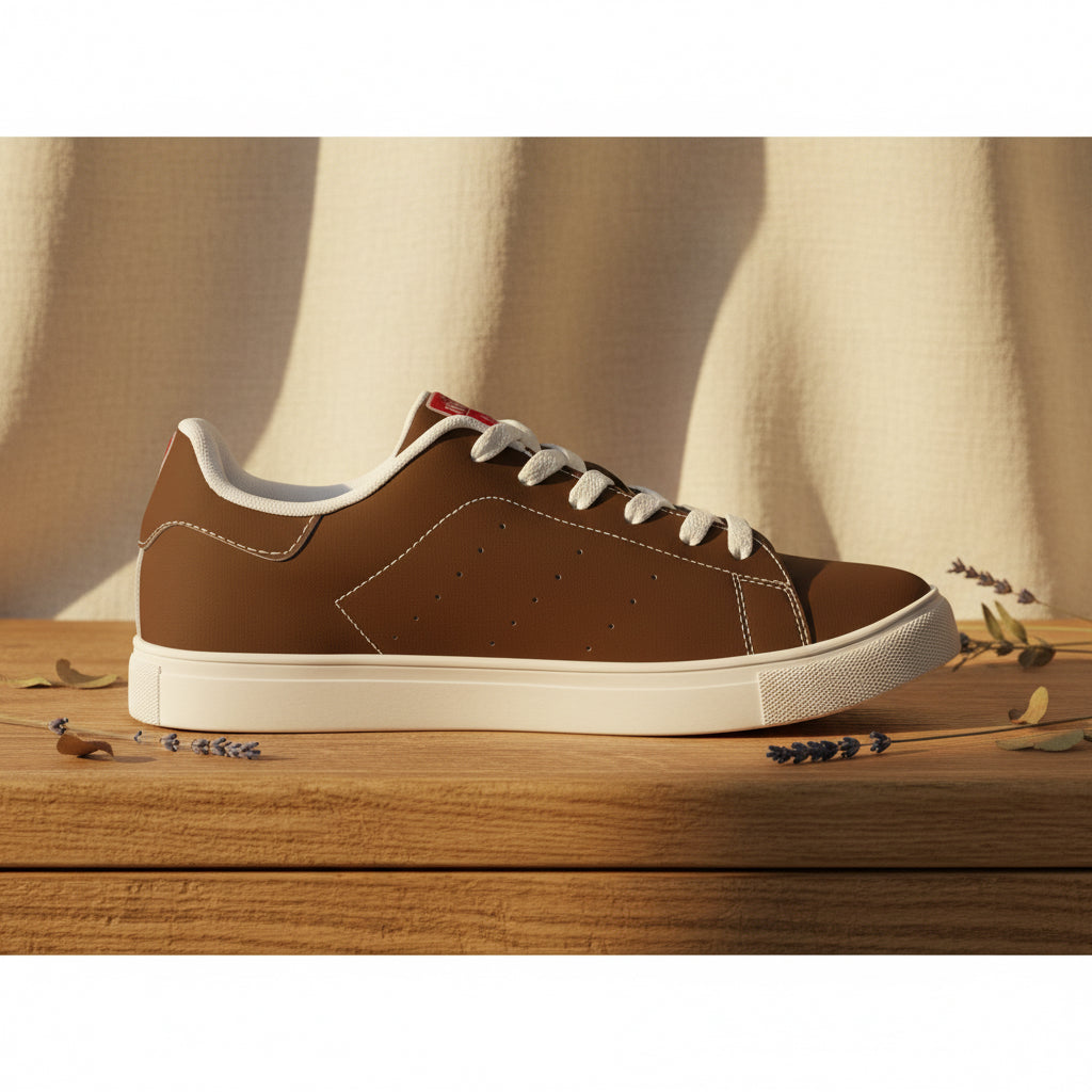 Brown Leather Low-Top Sneakers for Men — Classic Casual Trainer