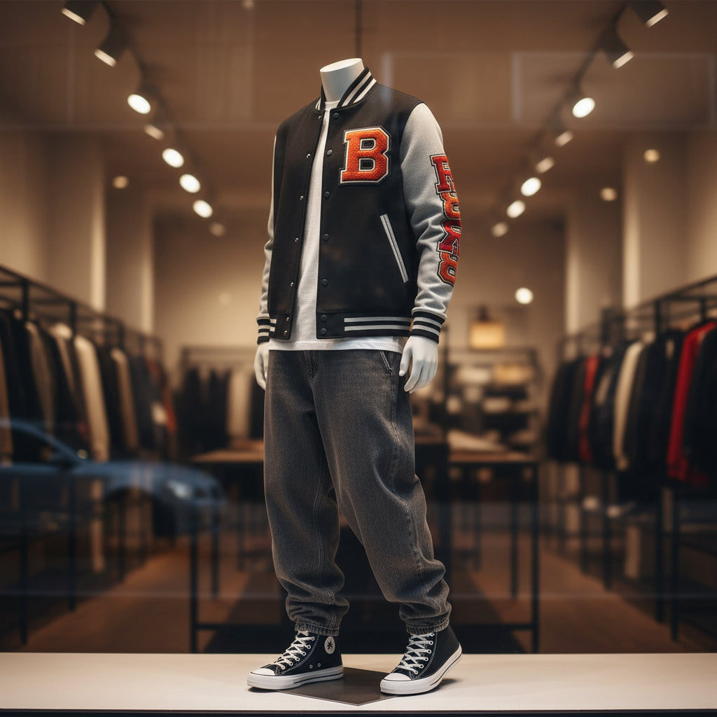 Letterman Jacket - RB Varsity Embroidered Retro Baseball Letter Jacket Printify