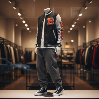 Letterman Jacket - RB Varsity Embroidered Retro Baseball Letter Jacket Printify