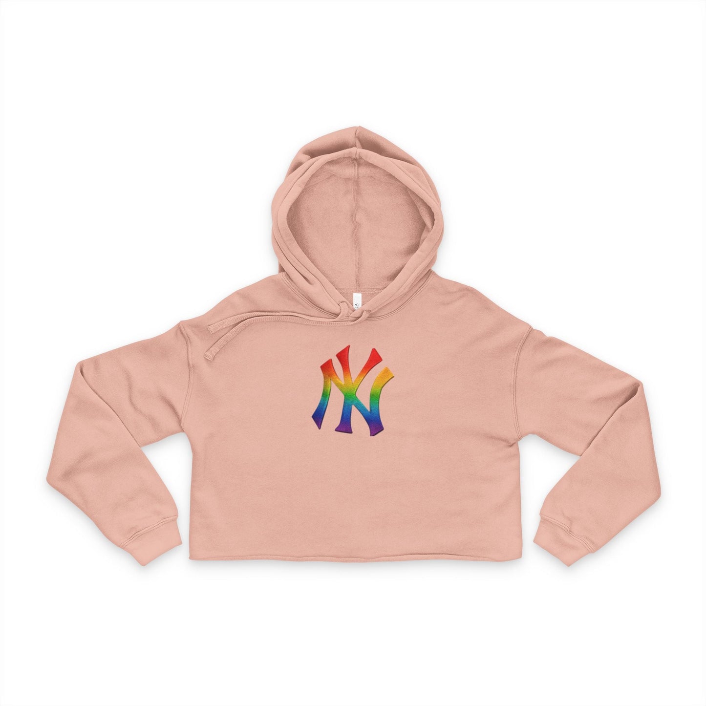 Women's Rainbow NY Cropped Hoodie, Stylish Cropped Sweatshirt, LGBTQ+ Pride Apparel, Sporty Crop Top, Trendy Casual Wear Printify