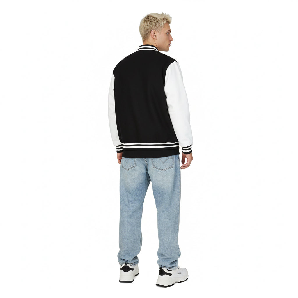 Varsity Letterman Jacket – Retro 'B' Patch Sleeve Design Printify
