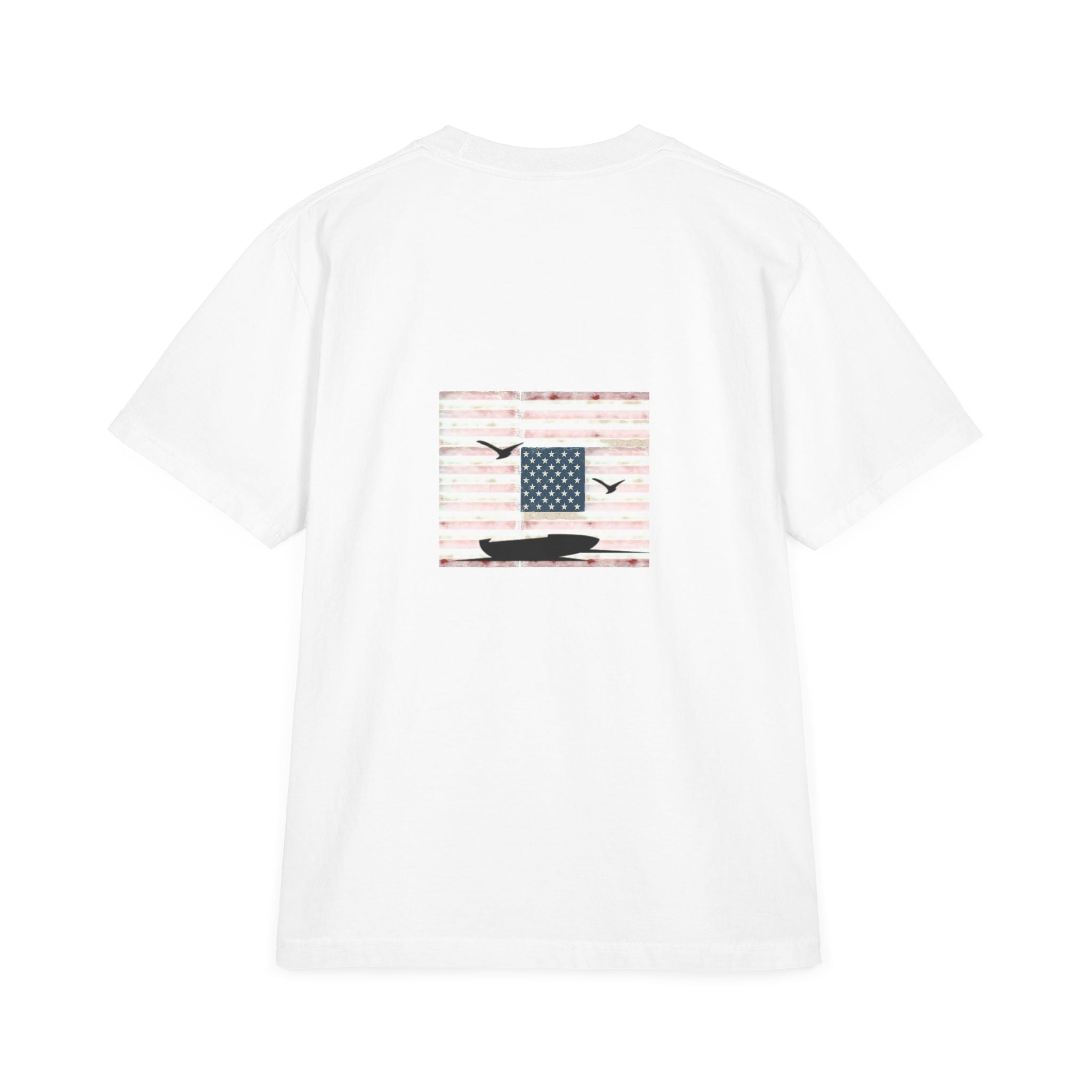 Patriotic Relaxed-Fit Tee | Vintage Boat & Flag Design | Unisex Shirt for Independence Day, Summer, Casual Wear, Gifts Printify