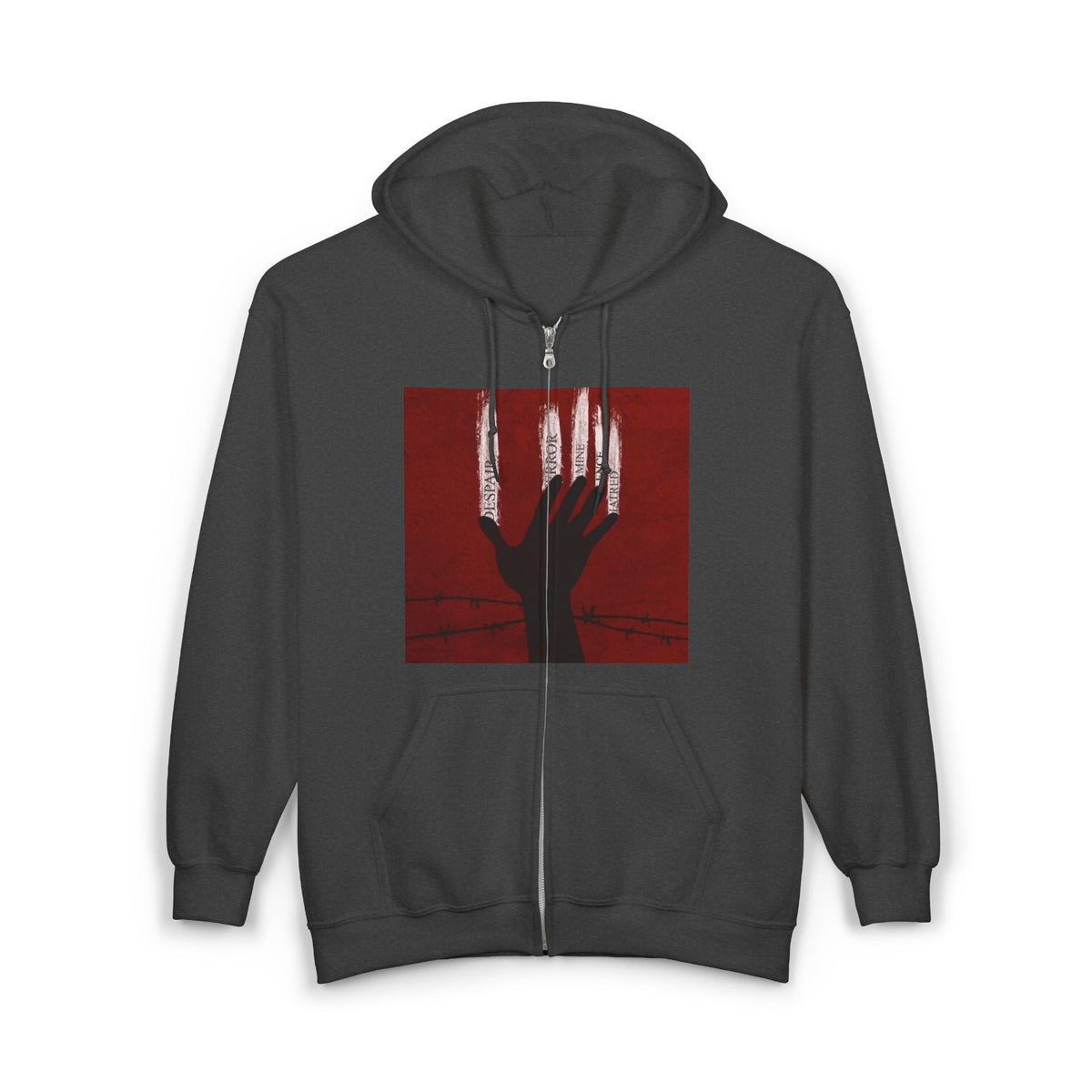 Unisex Zip Hoodie - Perfect for Spooky Season, Scary Movie Nights, Gift for Horror Fans, Unique Sweatshirt, Cozy Warmth Printify