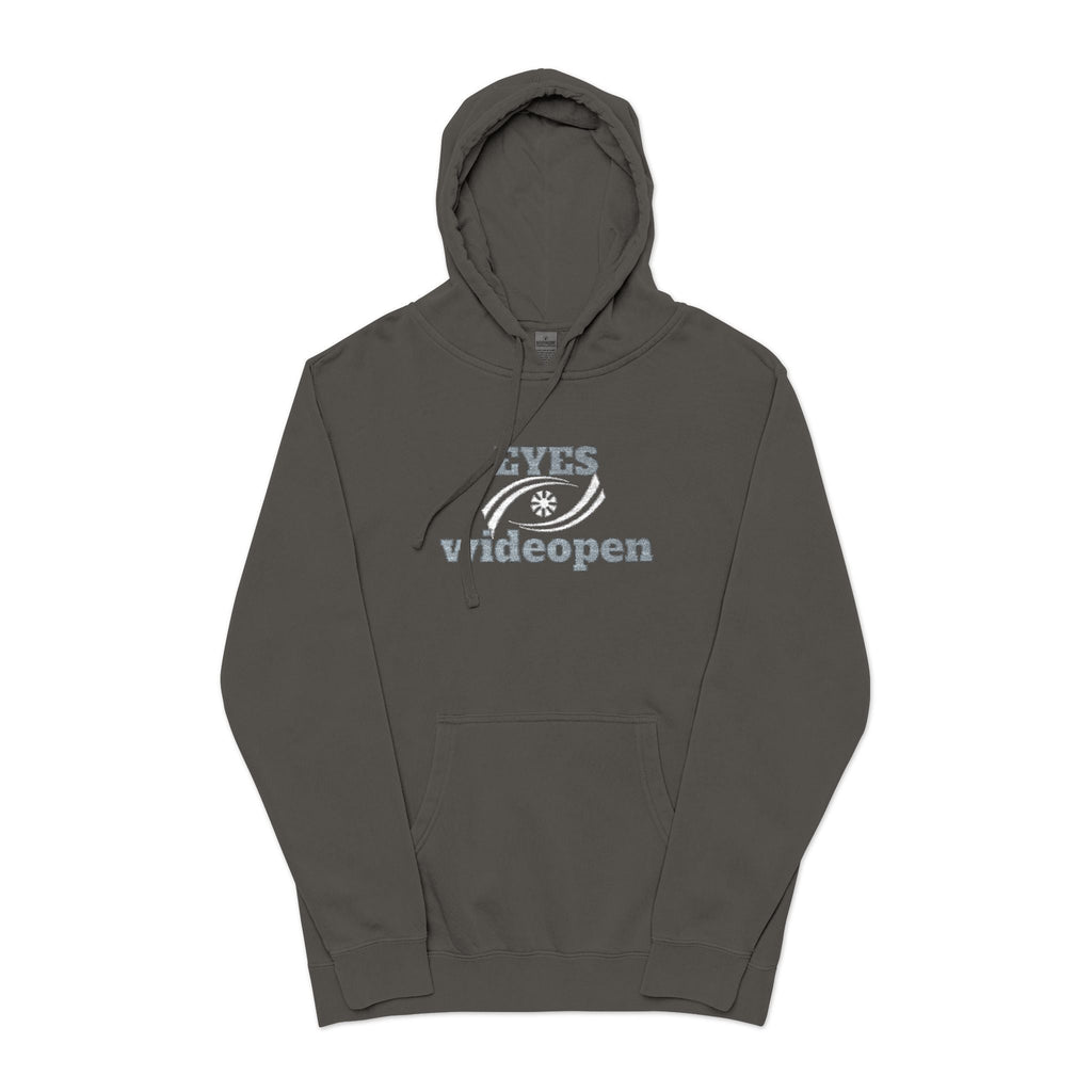 Embroidered Pigment-Dyed Hoodie - Eyes Wide Open Design Printify