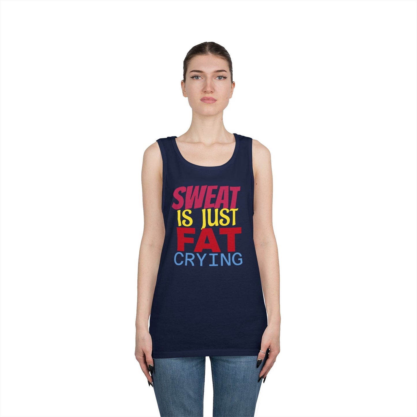 Sweat is Just Fat Crying Tank Top, Motivational Gym Shirt, Fitness Apparel, Unisex Workout Top, Summer Activewear, Gift for Fitness [...] Printify